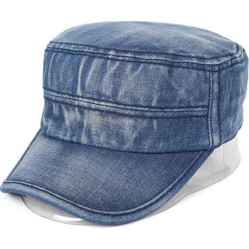 Men Military Cap cotton 2020 Summer Navy Denim flat top Military Hat Cadet Hats for dad caps