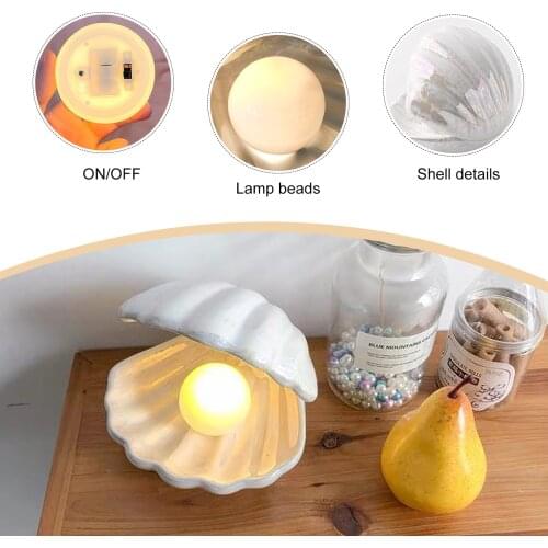 Shell Pearl Light-ceramic Pearl In Shell Night Lamp, Desk Ornament Jewelry Tray Bedside Decor For Home Kids Room Bedroom Decor