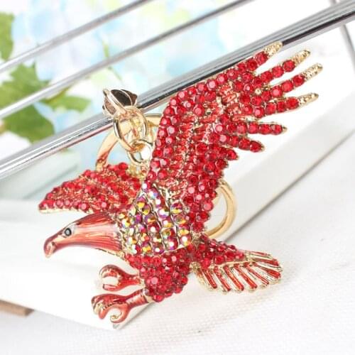 New Arrive Eagle Keyring Fly Carving Charm Pendant Rhinestone Crystal Purse Bag Car Key Chain Girl Frined Fine Gift