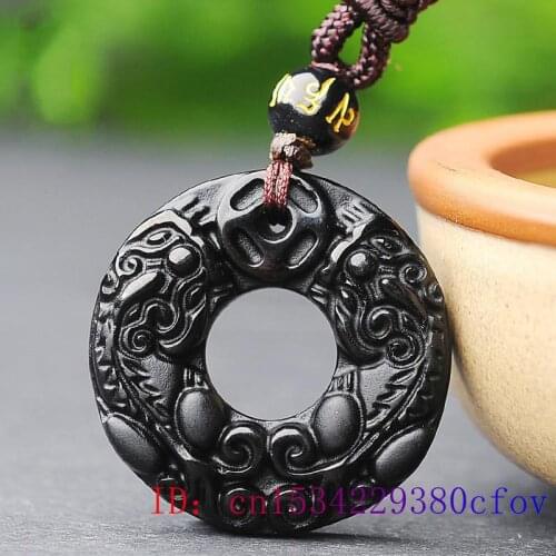 Obsidian Pixiu Pendant Carved Men Necklace Women Tiger Jewelry Black Fashion Jade Natural Amulet Accessories