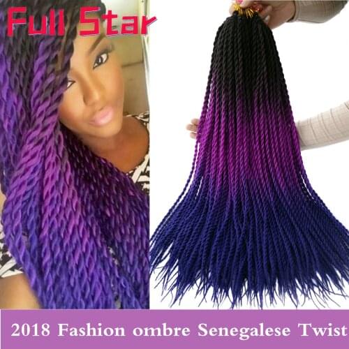 Full star 24 inch Ombre Senegalese Twist Braiding Hair Crochet Braids Synthetic Crochet Hair Extensions Black Brown Color Women