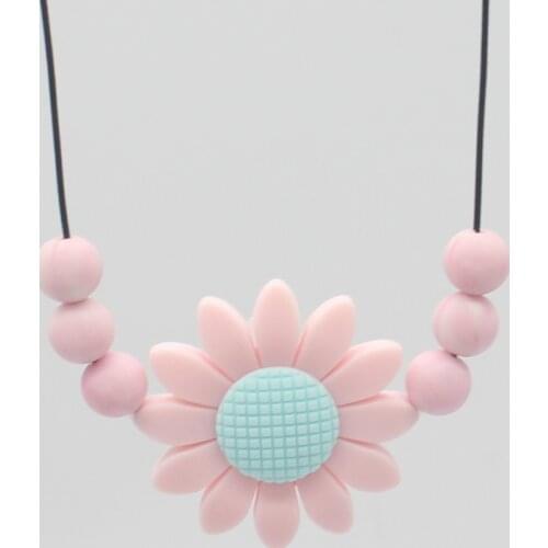 Daisy Silicone Teether Beads long Necklaces Food Grade Decoration For Baby Teething Chewable Flower Pendant Baby Teether toy