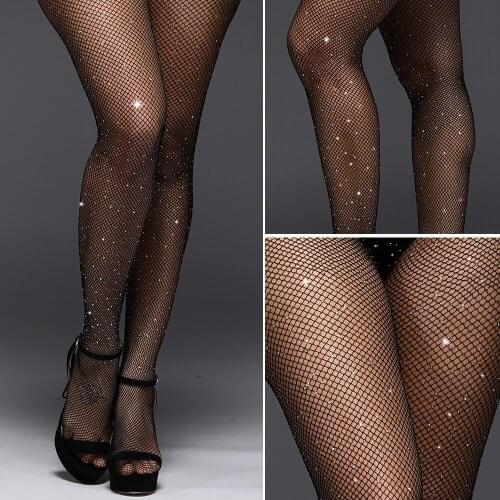 Sexy Lingerie of Femme Erotic Fishnet High Flexibility Stockings with Shiny Diamond for Sex Pantyhose Fantasy Exotic Apparel