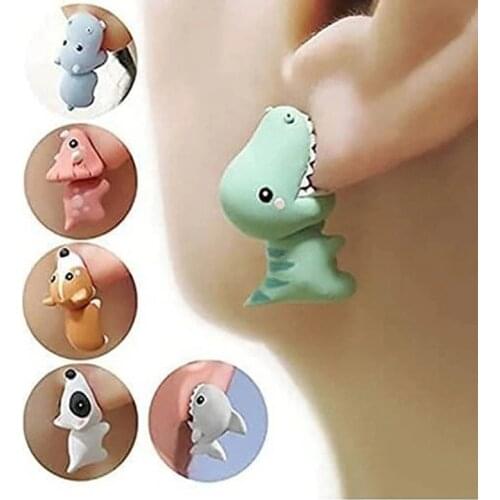 1 Pair Fashion Stud Earrings Soft Pottery Dinosaur Earrings Green Fine Jewelry For Women Child Girls Gift