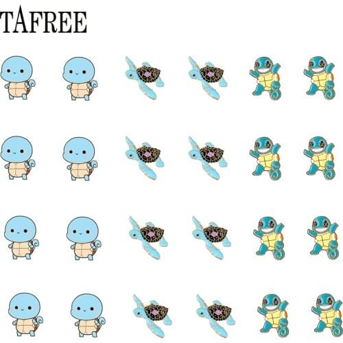 TAFREE Little Turtle Blue Tone Cartoon Various Shapes Epoxy Clip Earrings New Acrylic Earrings Ear Clip Jewelry