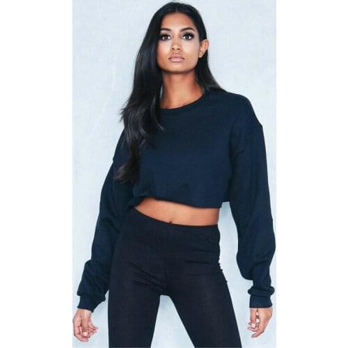 Autumn Winter New Fashion Women Plain Long Sleeve Loose Casual Crop Top Female Solid Colors Trainning Pullover Outfits