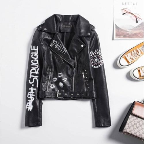 2020 New Fashion Women Motorcycle Faux Leather Jackets Ladies Long Sleeve Autumn Winter Biker Zippers Streetwear Black Coat Y381