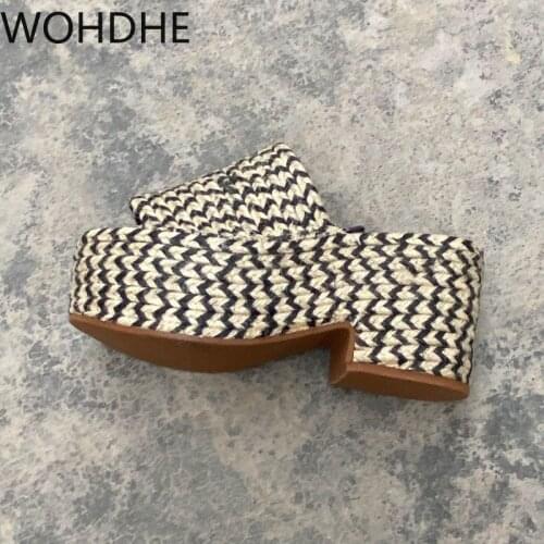 WOHDHE Women Sandals Platform Slippers Shoes Women Woven Shoes 2021 Summer Indoor Outdoor Flip-flops Beach Shoes Female Slippers