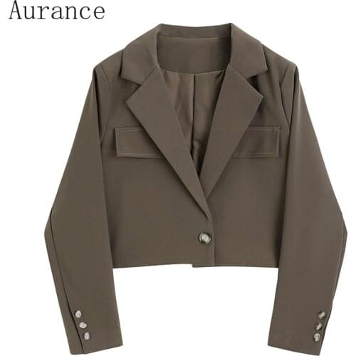 [Aurance]Women Black Coffee Short Blazer Women Vintage Casual All Match Blazers Jackets Womens Long Sleeve 2021 Fashion Coats