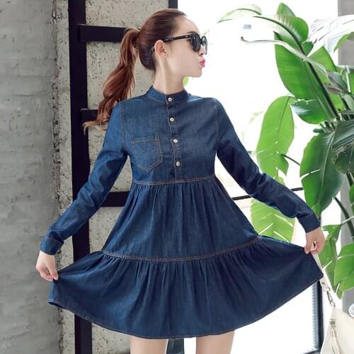 New Spring Autumn Women Long Denim Dress Vintage Long Sleeve Ladies 2019 Denim Dresses Womens Jeans Shirt Dresses Midi Vestidos