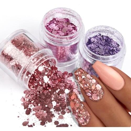 1Box Nail Art Sparkle Sequins Holographic Manicure Paillette Flakes Chunky Glitter Hexagon Cosmetic Sequins For Nail Art Glitter