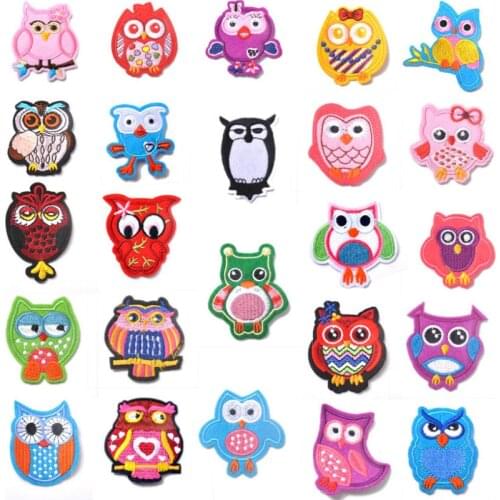 100pcs/lot Embroidery Patch Animal Nighthawk Owl Bird Clothing Decoration Accessories Diy Iron Heat Transfer Applique