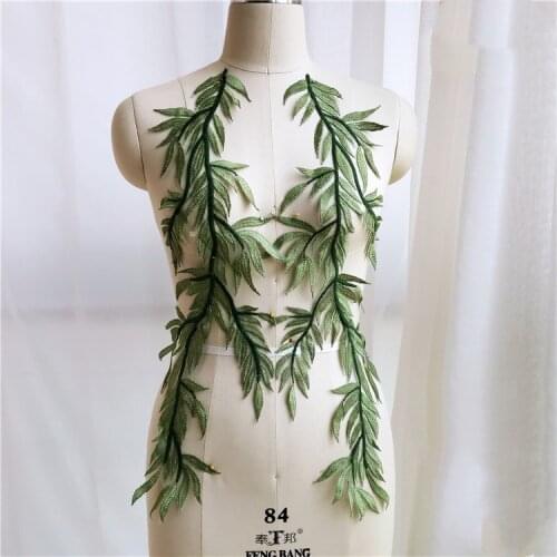 2Pcs 4 Colors Mirroring Bamboo Flowers Embroidered Lace Large Applique Dress Cheongsam Childrens Clothing Decoration RS2585