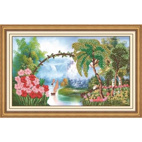 3D flower tree Ribbon embroidery kit with needle canvas paint handcraft stain DIY handmade needlework wall art decor gift idea