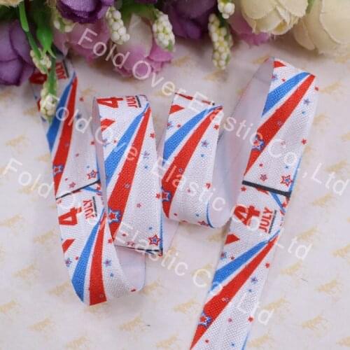 5/8"July 4th foe, free shipping, heat transfer fold over elastic, Independence Day 100yards/lot