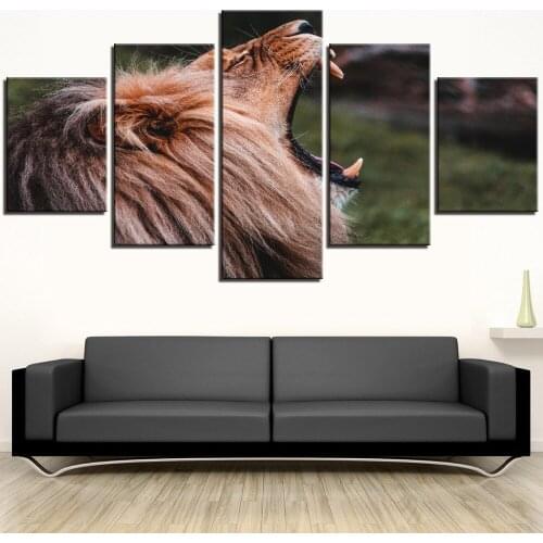 5 Pieces Lion Roar Canvas Wall Art Painting Animal Posters Picture For Home Improvement Decor Forest Landscape Modern Frame