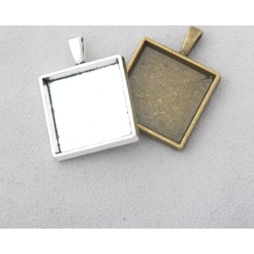 RAINXTAR Alloy Accessories Square Blank Photo Frame Charms Base Tray Pendant Charms 23*32mm 10pcs BSC004