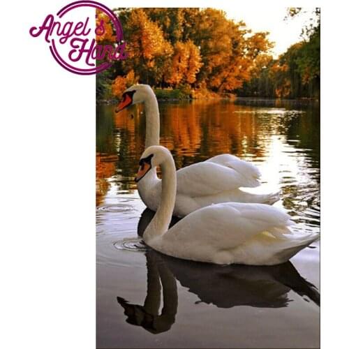 Full Square&round Diamond 5D DIY Diamond Painting Photo Custom "Swan in the water" 3D Embroidery Cross Stitch Mosaic Decor