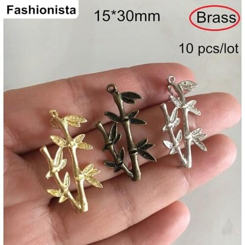 Free Shipping- 10 pcs Brass Casting Crafts Bamboo Pendant,15*30mm DIY Jewelry Charms,Steel / Raw Brass / Bronze