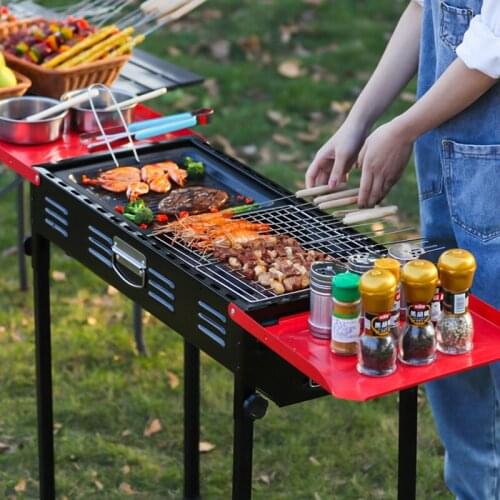 Large Portable Barbecue Grill Metal Foldable Cold Rolled Steel Charcoal Grills Camping Travel Home Barbecue Party Oven BBQ Grill