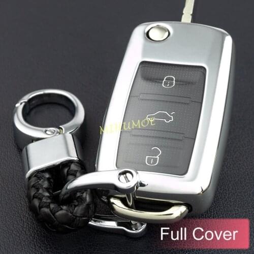 Car Key Chain Ring Fob Case Cover For VW Golf MK6 Jetta Polo MK5 Beetle Tiguan Passat B7 UP! Scirocco Touran Eos Silver