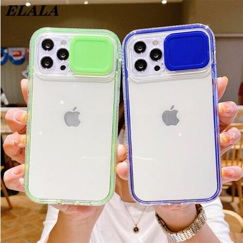 For iPhone 13 12 11 Pro Max SE 2020 XR XS 6 7 8 Plus Push Window Camera Protection Shockproof Case Transparent Soft Back Cover