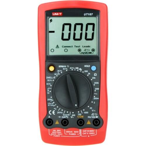 Digital Multimeter UNI-T UT107 LCD Automotive Handheld Multimeter AC/DC Voltmeter Tester Meters with DWELL,RPM,Battery Check