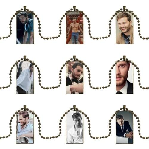 Jamie Dornan 50 Design Fashion Vintage Glass Women Rectangle Necklace Pendants For Woman Vintage Statement