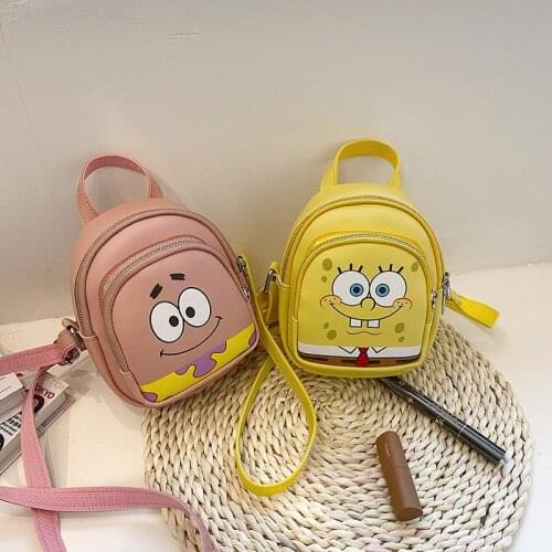 Kawaii SpongeBob SquarePants Patrick Star Diagonal Shoulder Bag PU Texture Fashion Mobile Phone Bag Cute Children Leisure Bag