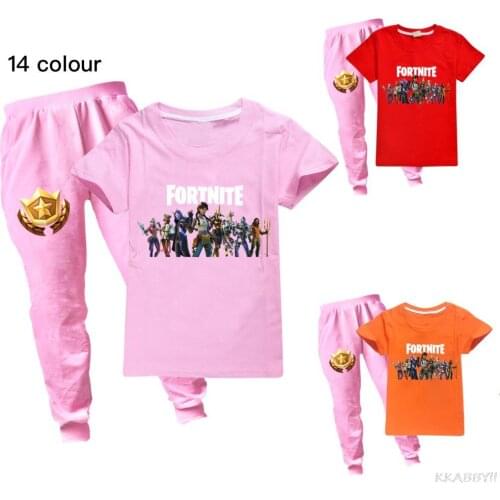 Fortnite Girls Set Clothing T Shirt Summer Clothes Boys Set Children Suit T Shirt+ Pant Casual Kids Costume