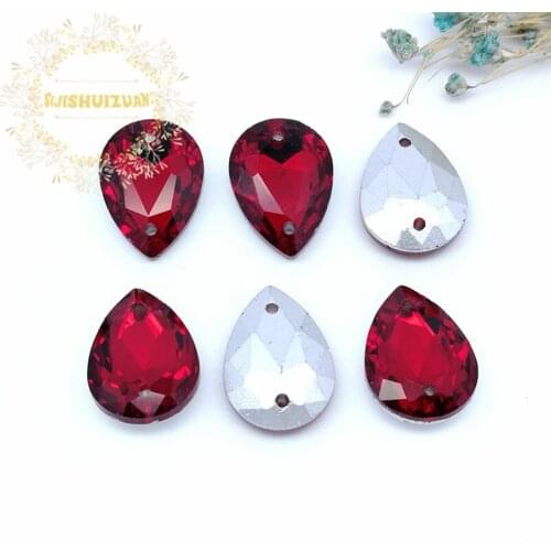 Red water-drop shape Glass Crystal sew on rhinestones with two holes Diy wedding dress accessories Free shipping