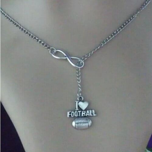 Lucky 8 & I love Football Fashion Vintage charm sweater chain suitable necklace DIY Women jewelry Accessories