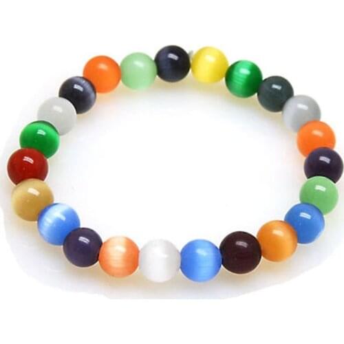 Miasol Random Mixed Color Cats Eye Beaded Bracelets 8mm Cat Eye Beads Friendship Bracelets For Women Party Gift