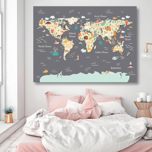 Sea Life Art Animal World Map Picture Children Poster Nursery Wall Art Canvas Print Painting Baby Kids Living Room Decoration