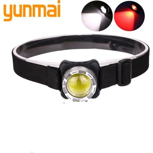 50 Powerful LED Headlamp COB Head Light USB Rechargeable Headlight with Built-in Battery Waterproof Head Lamp White Red Lighting