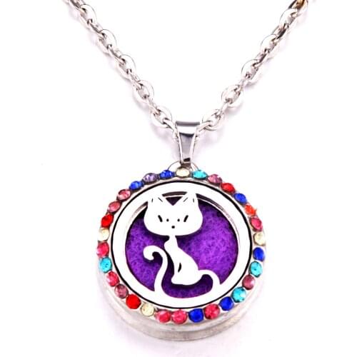 New style Aroma Diffuser color Zircon Necklace Stainless steel Neck pendant Perfume Essential Oil Aromatherapy Locket Jewelry