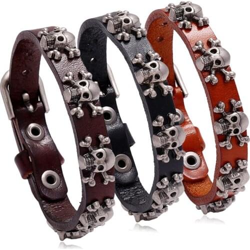 New Jewelry Net Red Hot-selling Skull Punk Style Cowhide Bracelet Simple Adjustable Mens Accessories