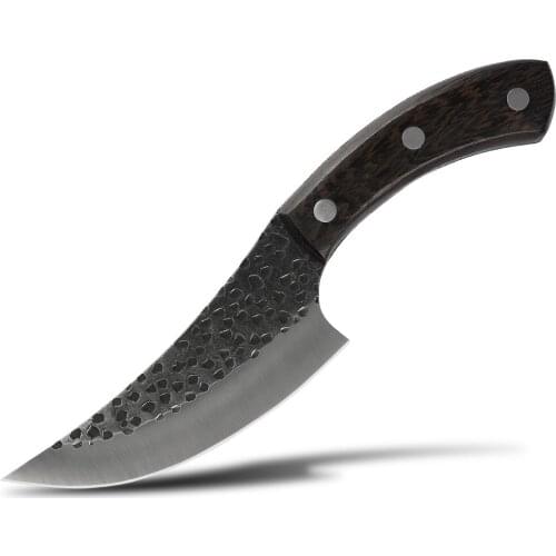 5.5 inch Damask Serbian Chef Knife Forged Boning Knife Curved Wooden Handle Camping Butcher Sharp Hammer Blade Kitchen Knife