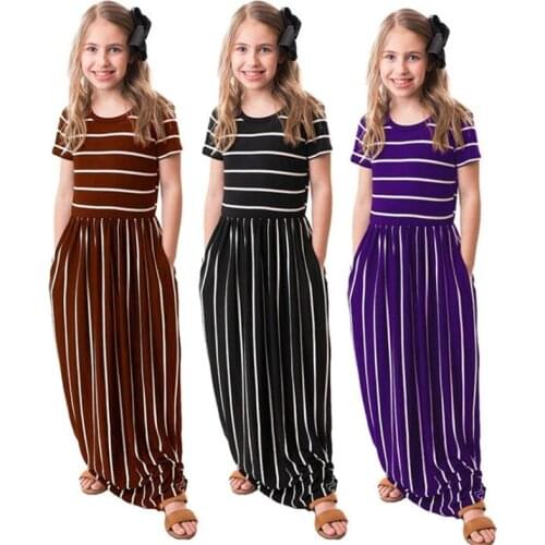 3-12Y Teens Girls Striped Dress for Childrens Princess Clothing