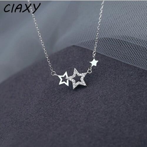 CIAXY 925 Sterling Silver Inlaid Zircon Star Necklaces for Women Sweet and Cute Pendant Choker Fashion Creative Jewelry Gift