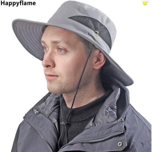 Fashion Solid Color Summer Bucket Hat Cowboy Men Outdoor Fishing Hiking Beach Hats Mesh Breathable Anti UV Sun Hats Bone Gorros