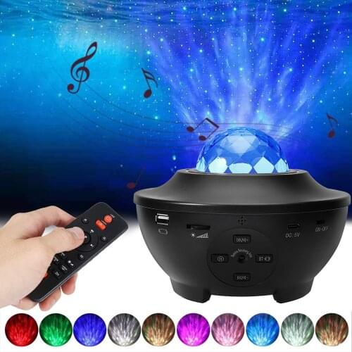 LED Star Night Light Galaxy Projector 21 Lighting Modes Music Rotating Starry Water Wave Projector Bluetooth Remote Control Gift