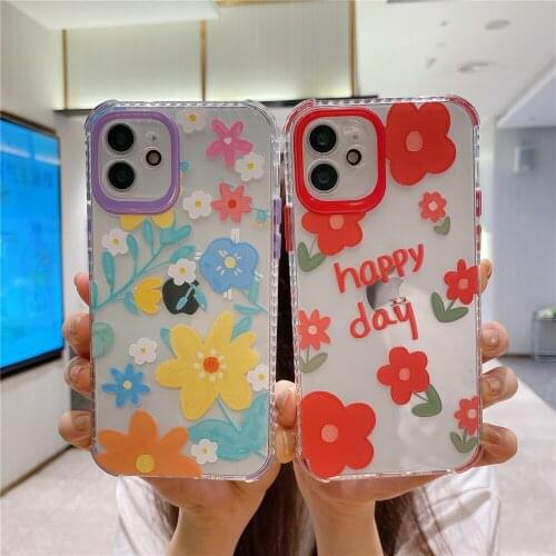 Shockproof Protection Phone Case for iPhone 11 Pro Max XS XR X SE 2020 7 8 Plus 12 Mini Coque Cute Flower Slim Fit Back Cover