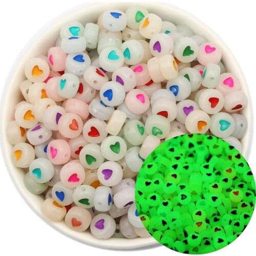 Colorful Mixed Acrylic Heart Beads Round Flat Luminous Spacer Beads For Jewelry Making DIY Crafts Scrapbooking Decoration