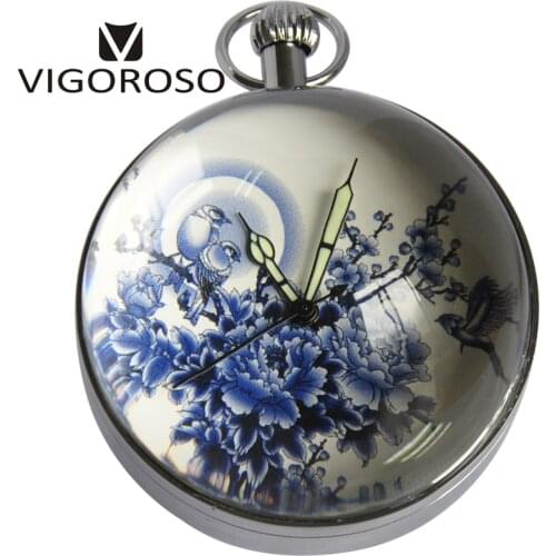 Antique Luxury Desk Table Clocks Big Ball Magnifying Glass Skeleton Back Wind up Mechanical Pocket Watch Retro Vintage Watches