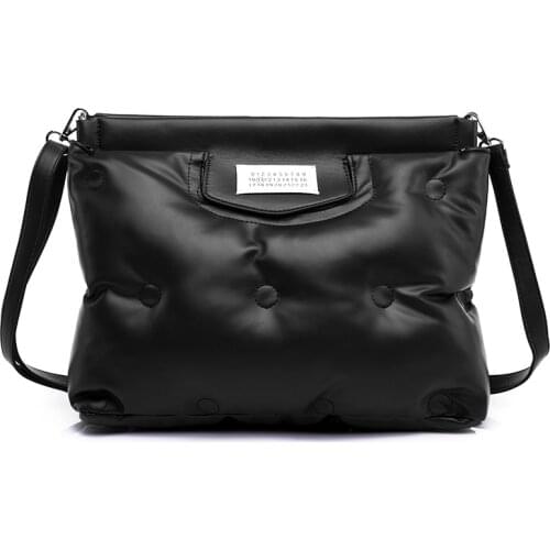 Luxury Women Feather Down Handbags Female Soft Leather Shoulder Bag Black Large Capacity Space Pad Cotton Tote Bag 2021