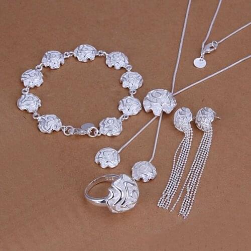S323 925 sterling silver jewelry set, fashion jewelry set Rose Ring Drop Earrings Bracelet Necklace S323 /apgajgna gfkaowra