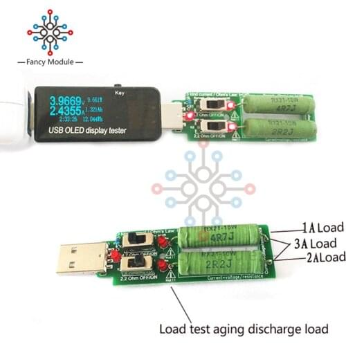 USB Mini Discharge Load Resistor 2A/1A With Switch 3V 5V 1A Current 2A 3A Battery Capacity Discharge Voltage Tester Resistance