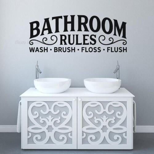 Bathroom Rule Sign Wall Sticker Wash Brush Floss Flush Lettering Wall Decal For Wc Washroom Restroom Lavatory Toilet Vinyl LL965