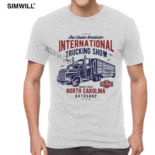 Vintage Truck T Shirt Men International Trucking Show Tee Retro Short Sleeve Cotton Trucker T-shirt North Carolina Autoshop Tops